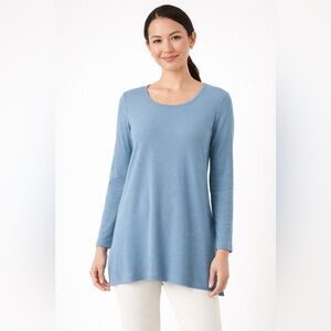 J.Jill Wearever Collection Textured Knit Scoop Neck Tunic Top Petite Small Blue